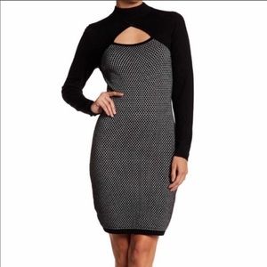 Yuka Paris Black White Cutout Mock Neck Sweater Dress